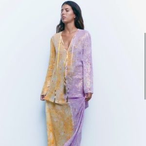 ZARA NEW WOMAN SEQUIN MIDI TUNIC DRESS MULTICOLORED *SIZE MEDIUM*
